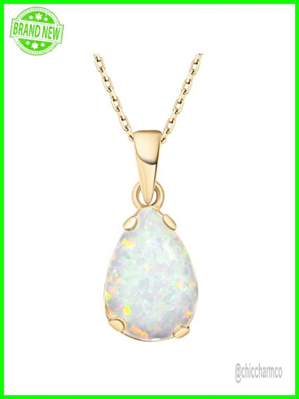14K Gold Plated Silver White Opal Pendant Necklace for Women